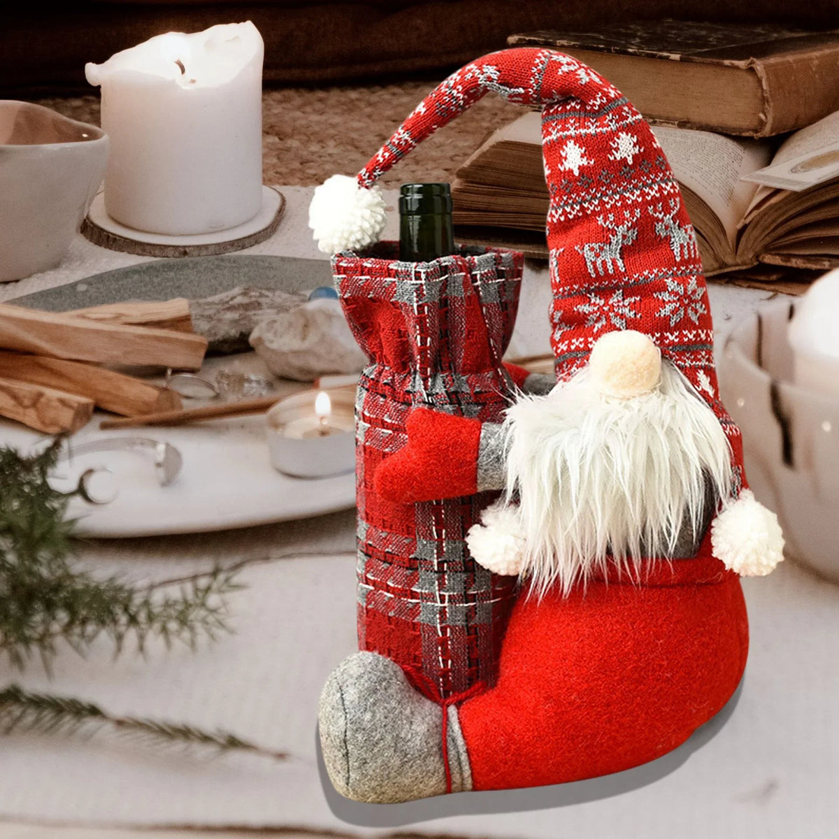 Wine Bottle Holder Santa Plush Soft & Durable Fabric