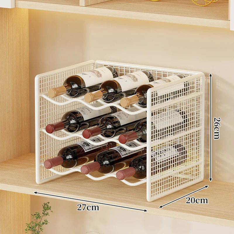 Wine Bottle Rack Powder-Coated Metal Stackable Space-Saving