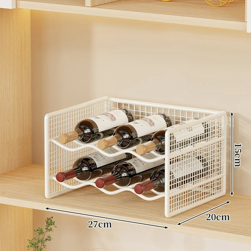Wine Bottle Rack Powder-Coated Metal Stackable Space-Saving