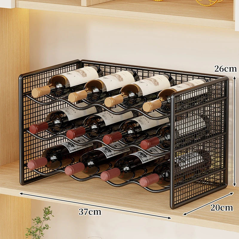 Wine Bottle Rack Powder-Coated Metal Stackable Space-Saving