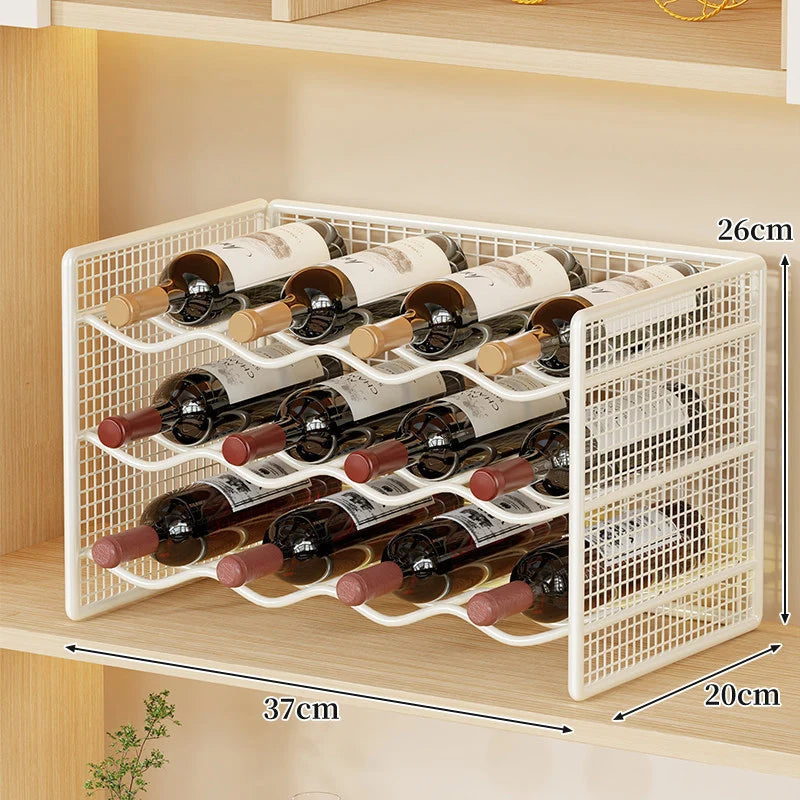 Wine Bottle Rack Powder-Coated Metal Stackable Space-Saving