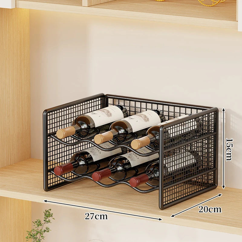 Wine Bottle Rack Powder-Coated Metal Stackable Space-Saving