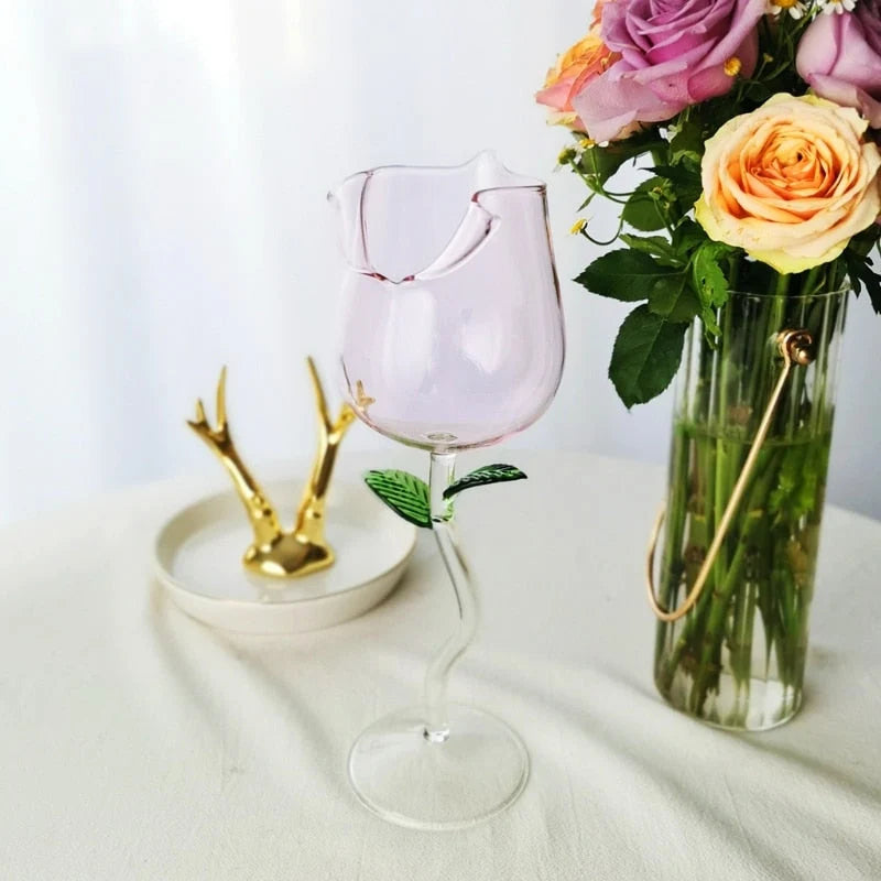 Wine Glass 3D Rose-Shaped Stemless Pink