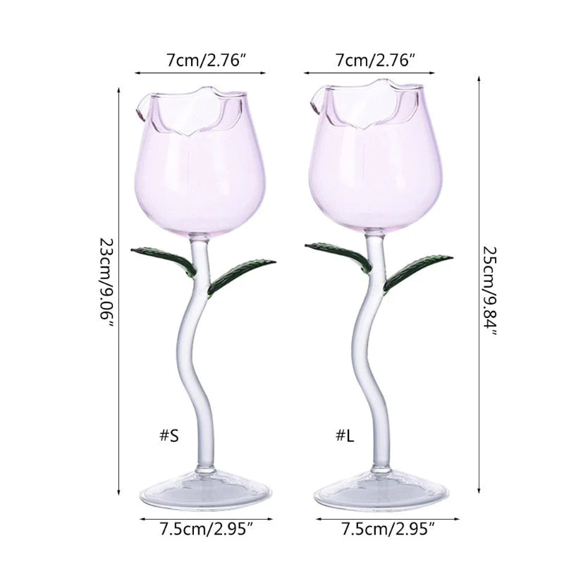 Wine Glass 3D Rose-Shaped Stemless Pink