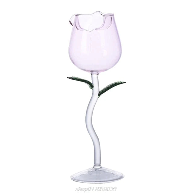 Wine Glass 3D Rose-Shaped Stemless Pink