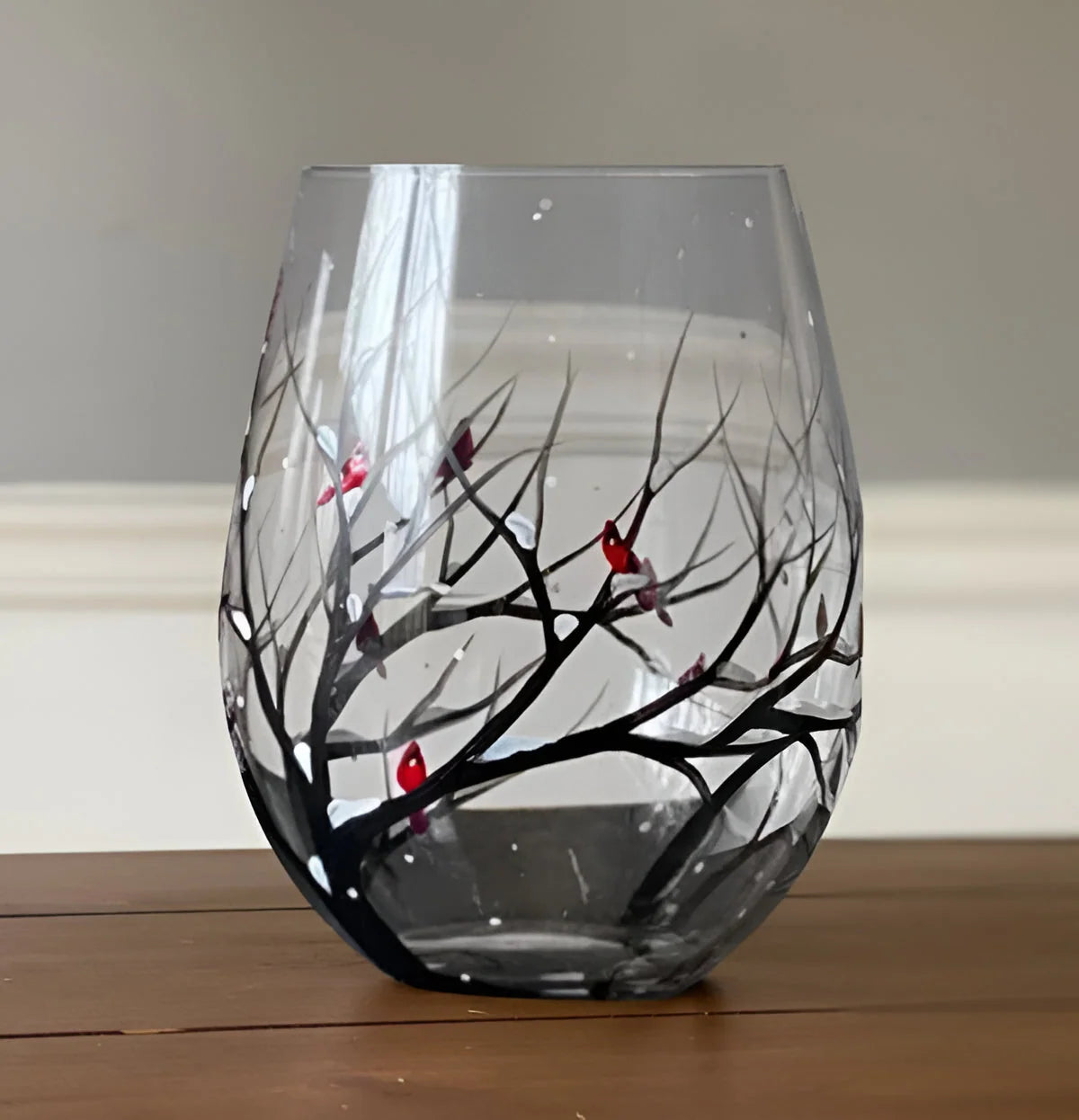 Wine Glass Hand Painted Seasonal Tree 12oz Dishwasher Safe