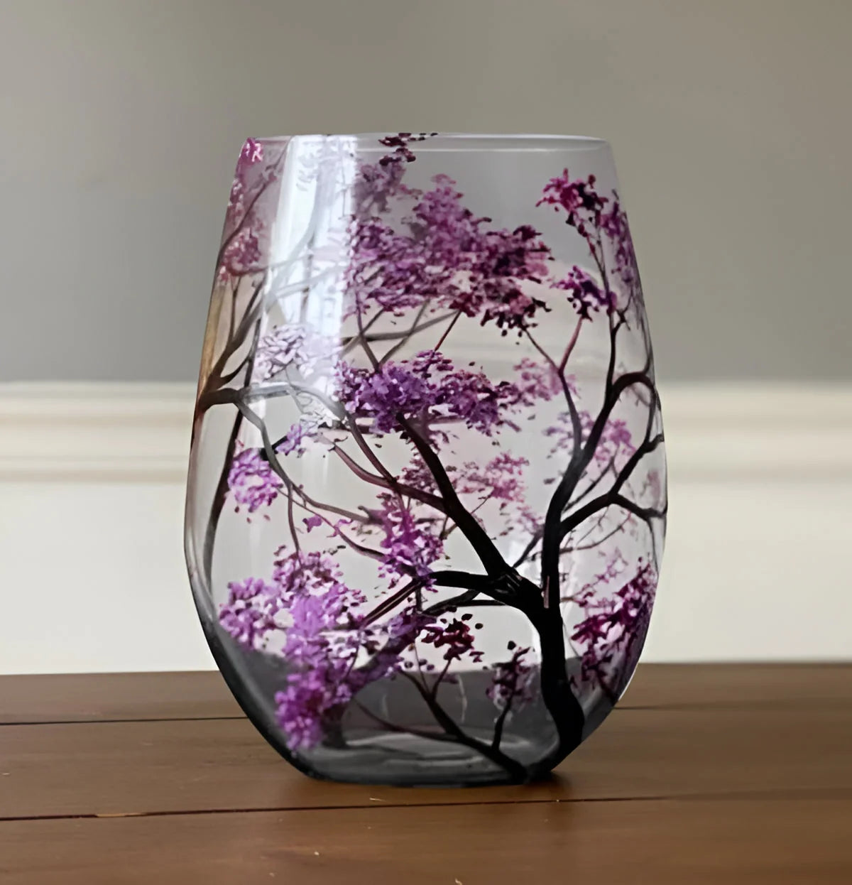 Wine Glass Hand Painted Seasonal Tree 12oz Dishwasher Safe
