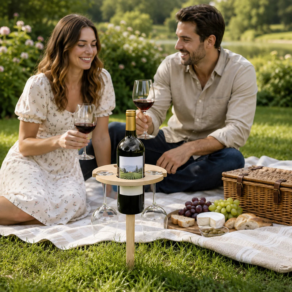 Wine Table Foldable Spike Base Glass Cutouts