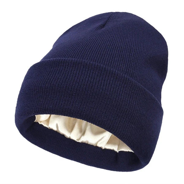 Winter Beanie Wool Outer Silk Lining Breathable Windproof