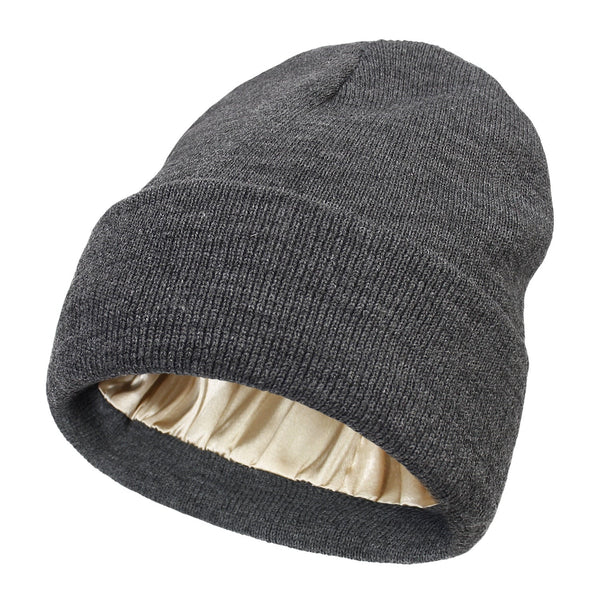 Winter Beanie Wool Outer Silk Lining Hair-Friendly Comfort