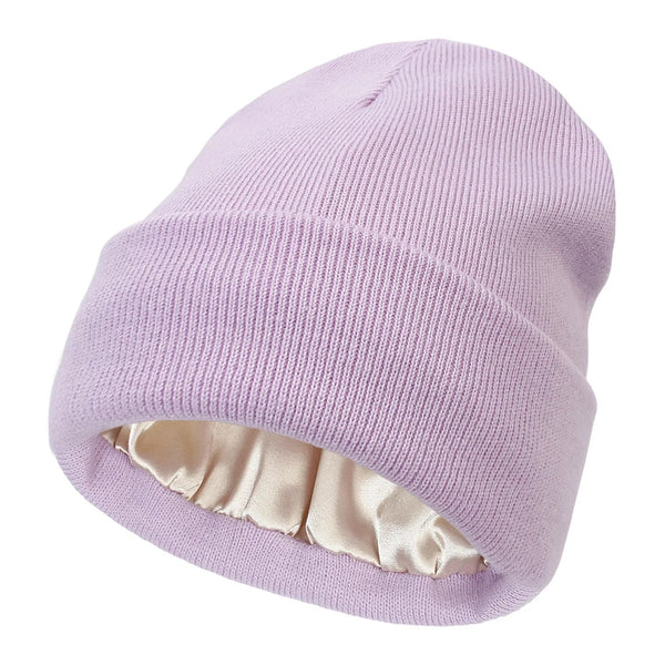 Winter Beanie Wool Outer Silk Lining Hair-Friendly Comfort
