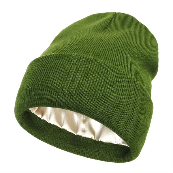 Winter Beanie Wool Outer Silk Lining Hair-Friendly Comfort