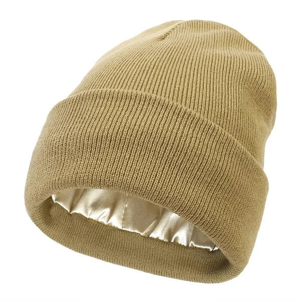 Winter Beanie Wool Outer Silk Lining Hair-Friendly Comfort