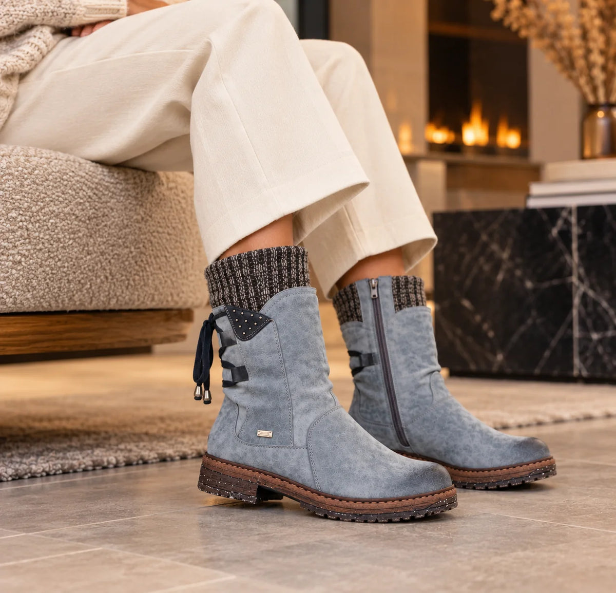 Winter Boots Mid-Calf PU Leather Rubber Sole