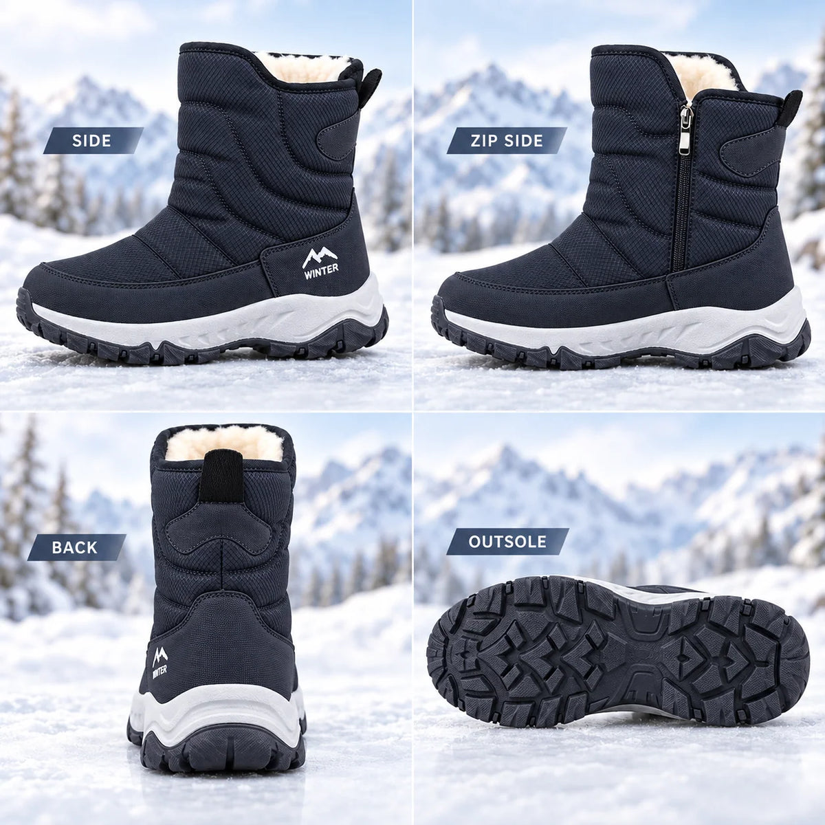 Winter Boots Water-Repellent Plush-Lined Non-Slip Sole