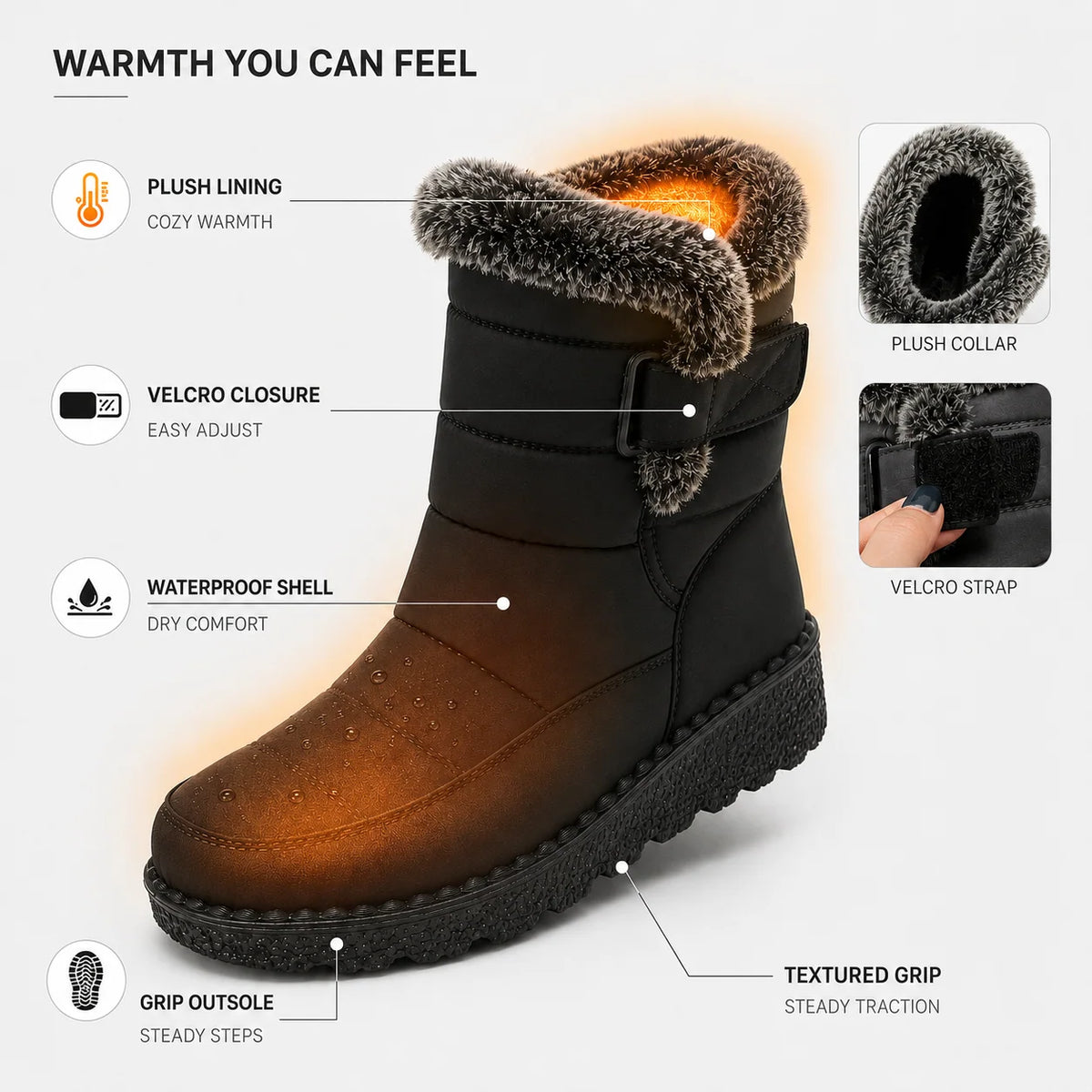 Winter Boots Waterproof Plush-Lined Slip-Resistant Sole