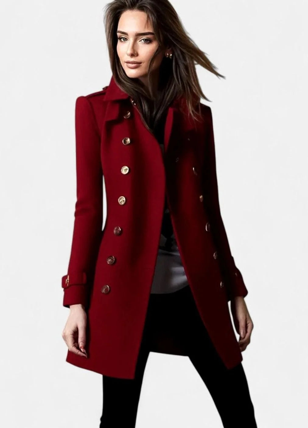 Winter Coat Double-Breasted Tailored Midi Length