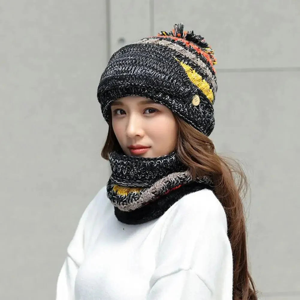 Winter Hat & Scarf Set Velvet-Lined Removable Face Mask