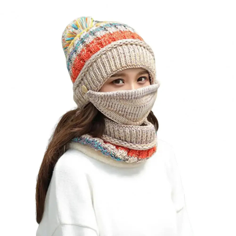 Winter Hat & Scarf Set Velvet-Lined Removable Face Mask