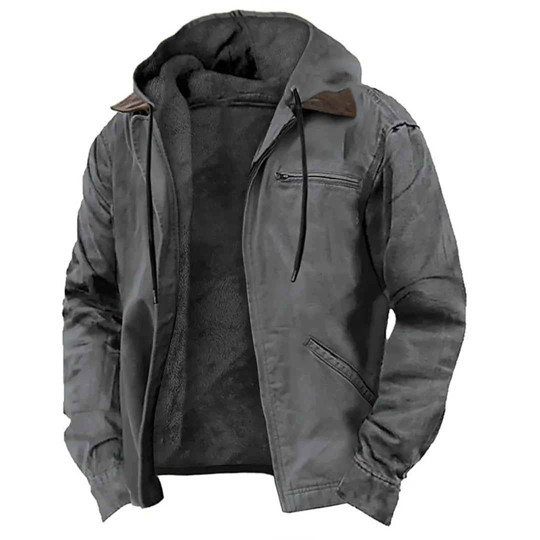 Winter Jacket Warm Lining Detachable Hood Zippered Pockets