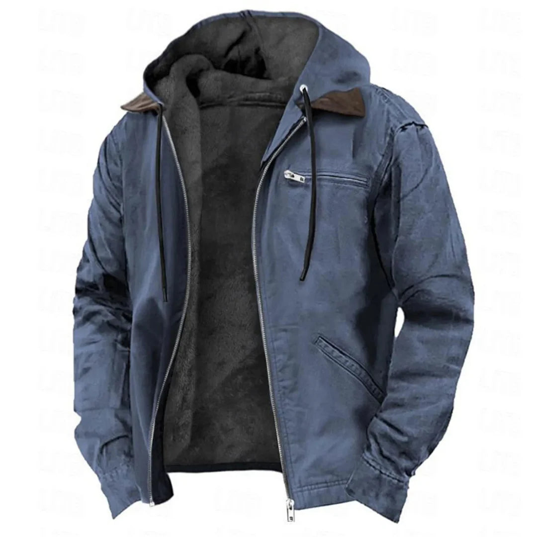 Winter Jacket Warm Lining Detachable Hood Zippered Pockets