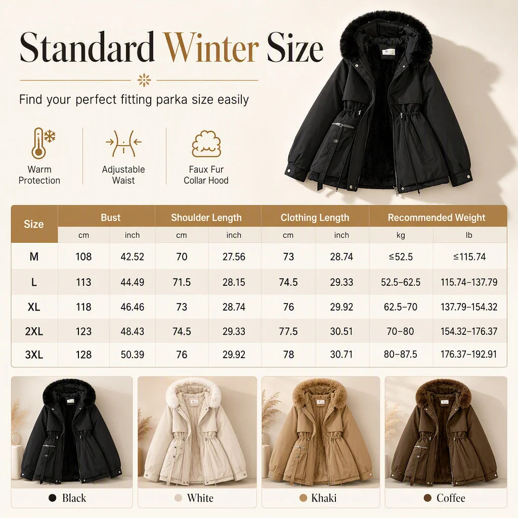 Winter Parka Padded Windproof Adjustable Waist