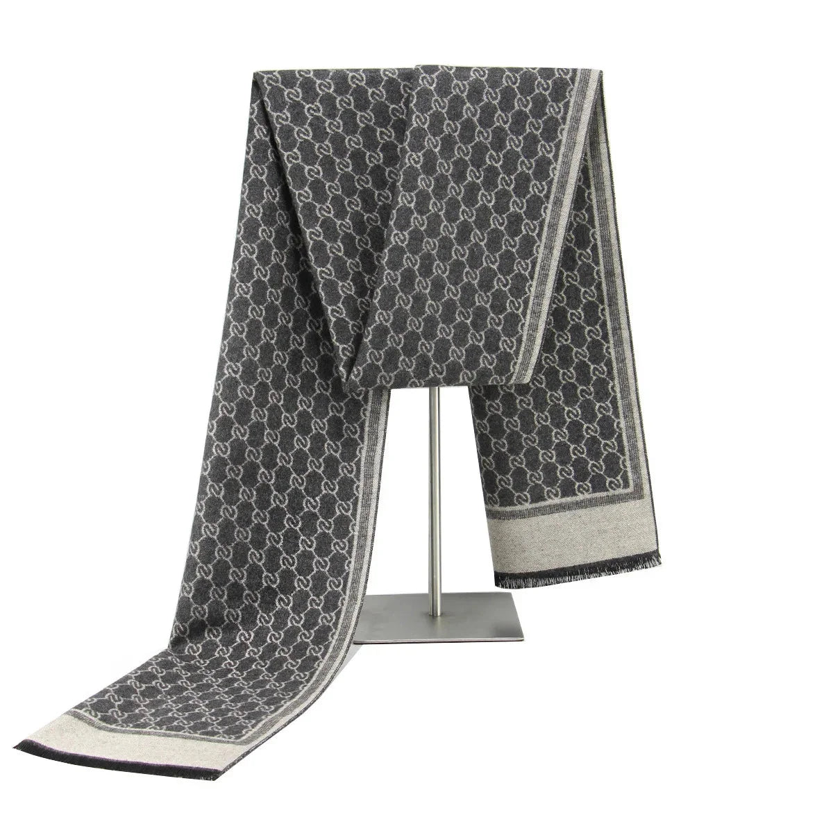 Winter Scarf Wool-Cotton Blend Letter Print Fringed Edges
