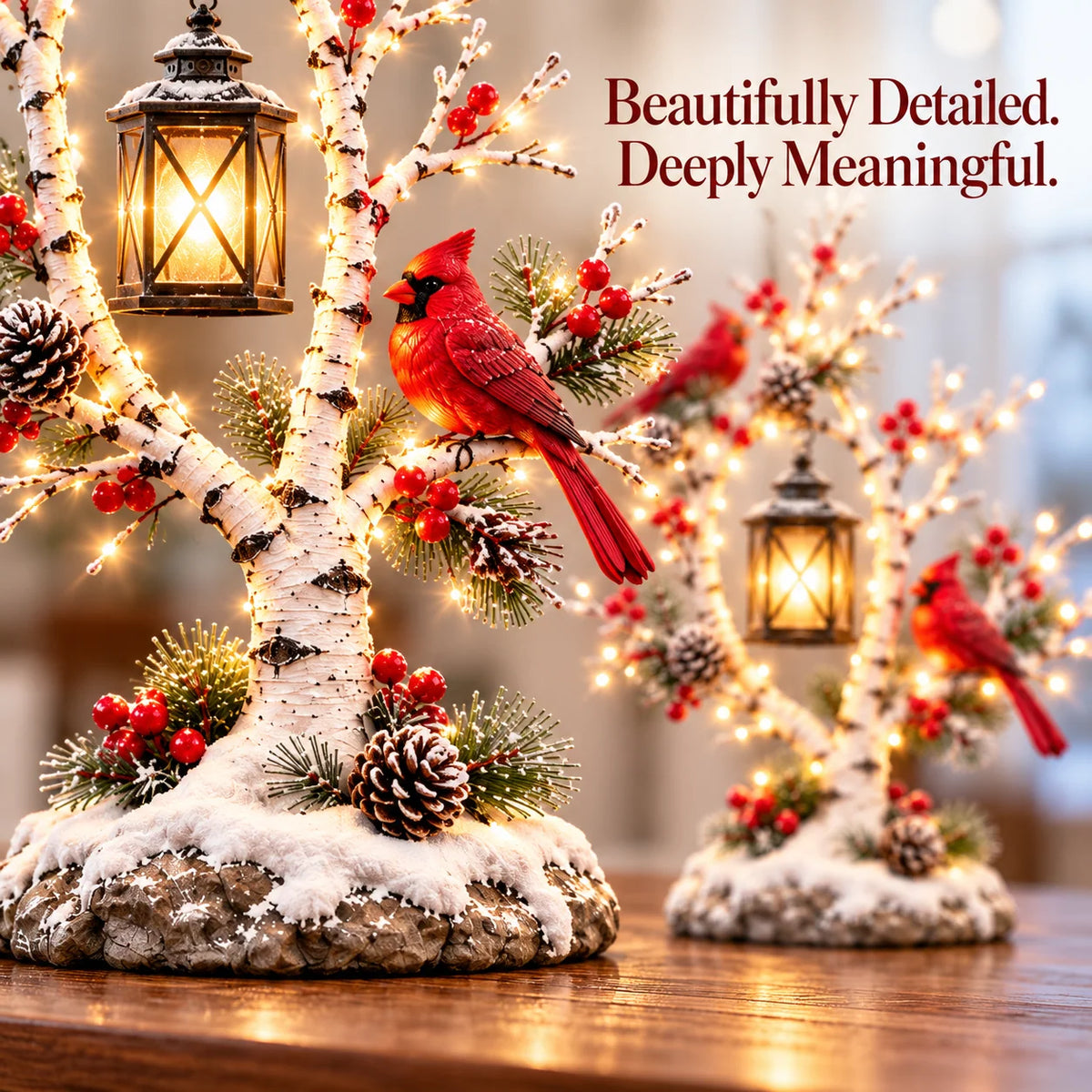 Winter Tree Decoration Lighted Snowy Birch With Red Cardinals