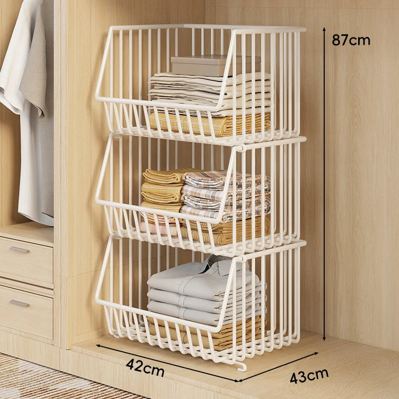 Wire Basket Organizer Stackable Open-Front Powder-Coated Steel