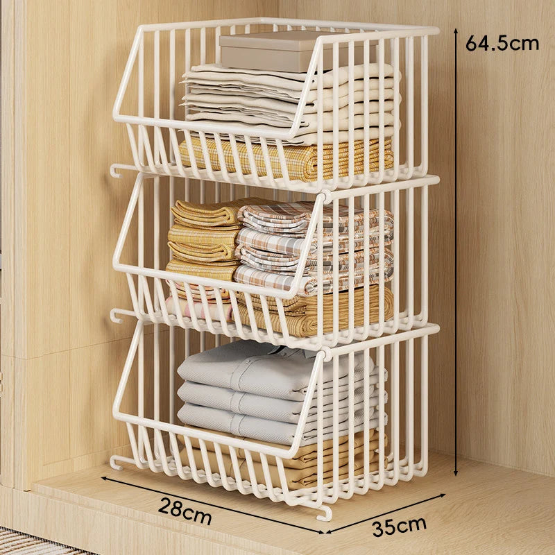 Wire Basket Organizer Stackable Open-Front Powder-Coated Steel