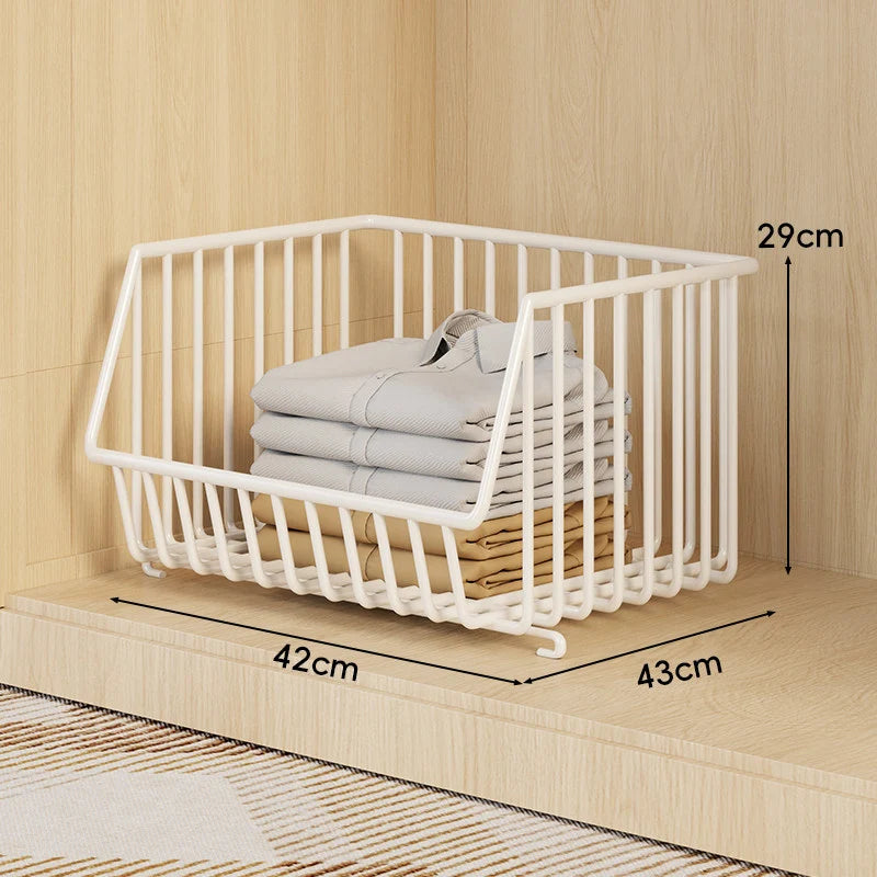 Wire Basket Organizer Stackable Open-Front Powder-Coated Steel