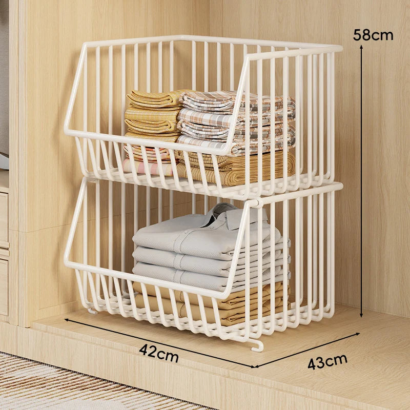 Wire Basket Organizer Stackable Open-Front Powder-Coated Steel