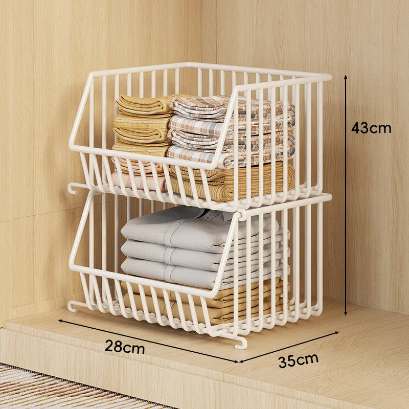 Wire Basket Organizer Stackable Open-Front Powder-Coated Steel