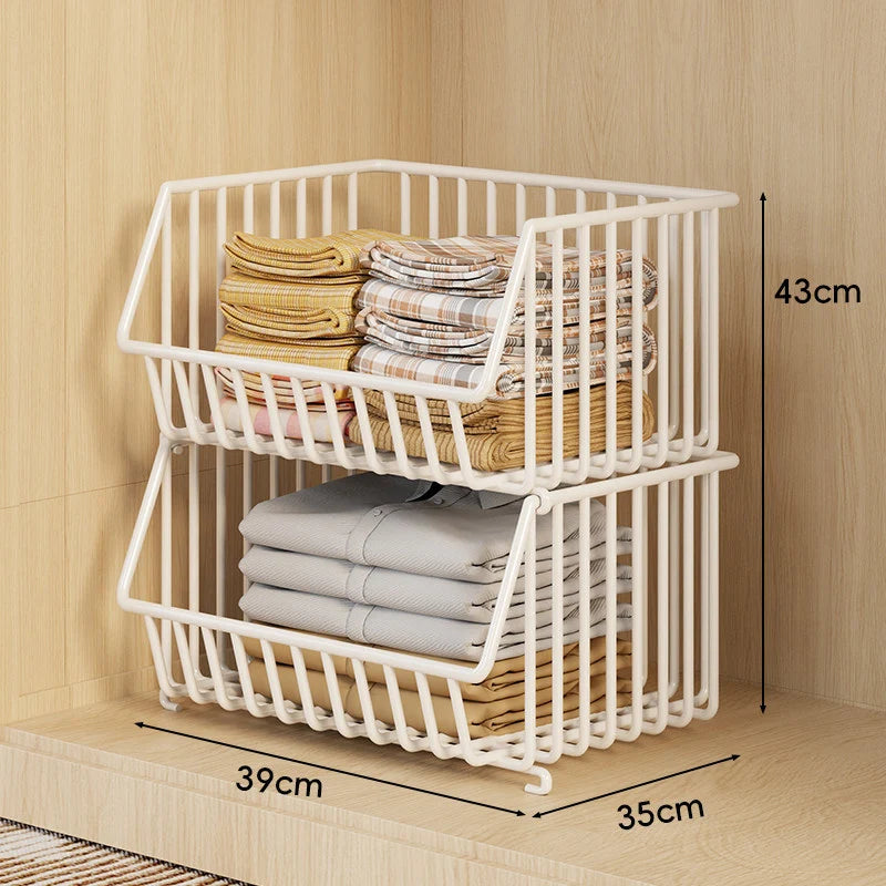 Wire Basket Organizer Stackable Open-Front Powder-Coated Steel
