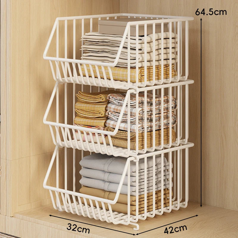 Wire Basket Organizer Stackable Open-Front Powder-Coated Steel