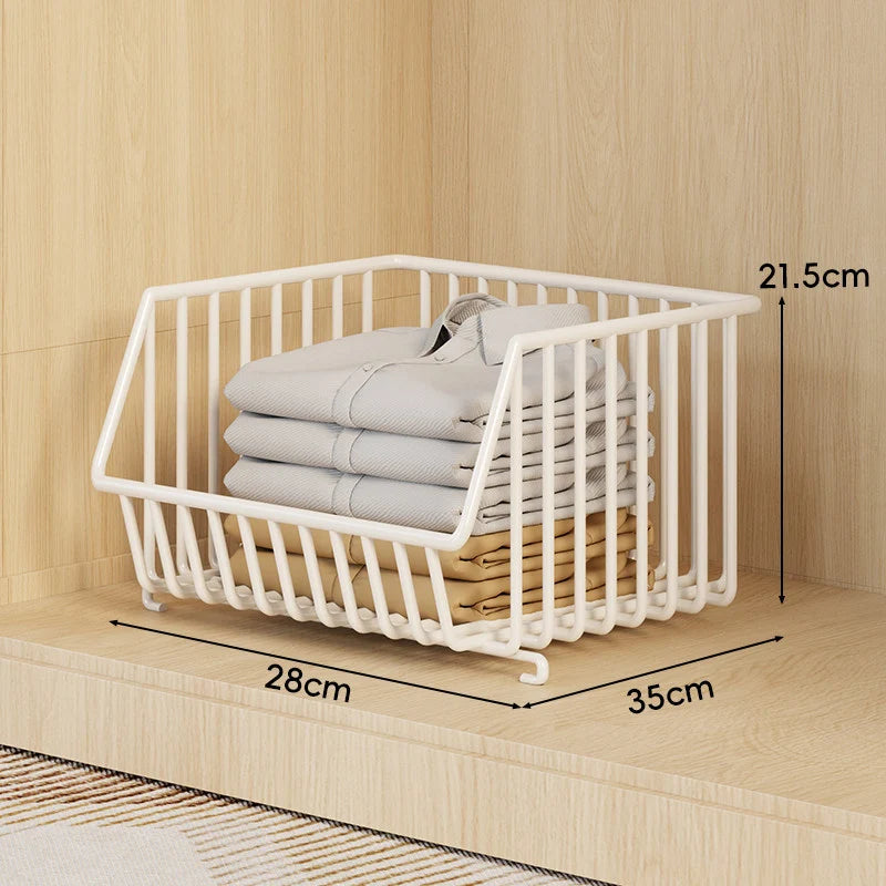 Wire Basket Organizer Stackable Open-Front Powder-Coated Steel