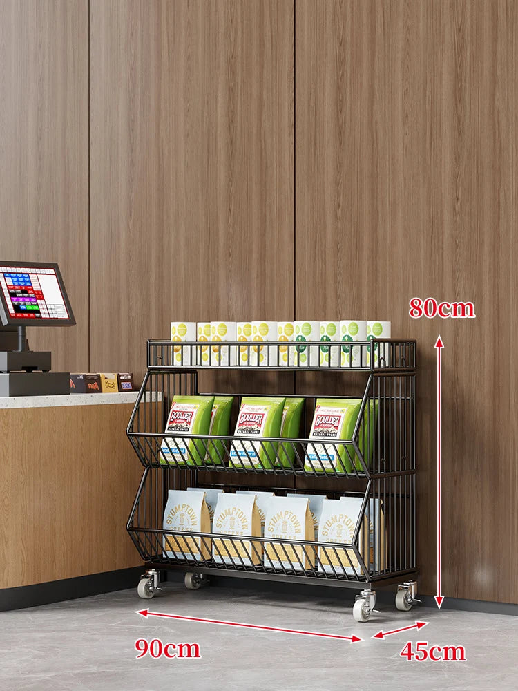 Wire Basket Storage Cart 3-Tier Rolling With Locking Casters