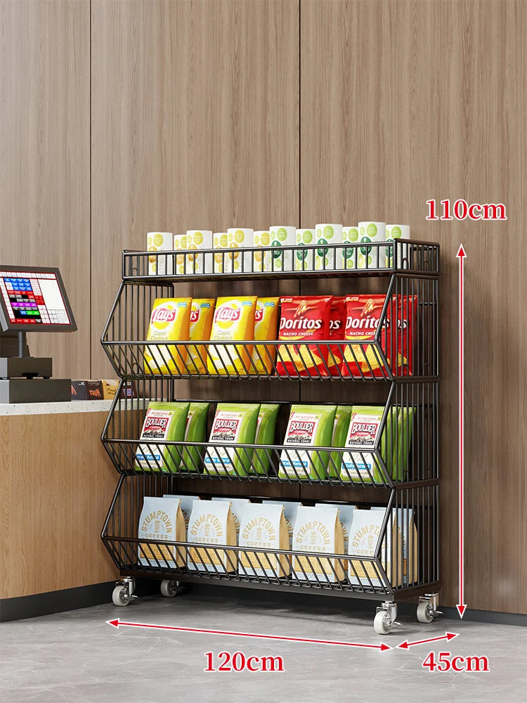 Wire Basket Storage Cart 3-Tier Rolling With Locking Casters