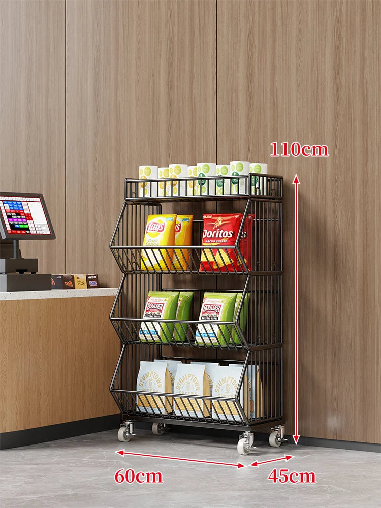 Wire Basket Storage Cart 3-Tier Rolling With Locking Casters