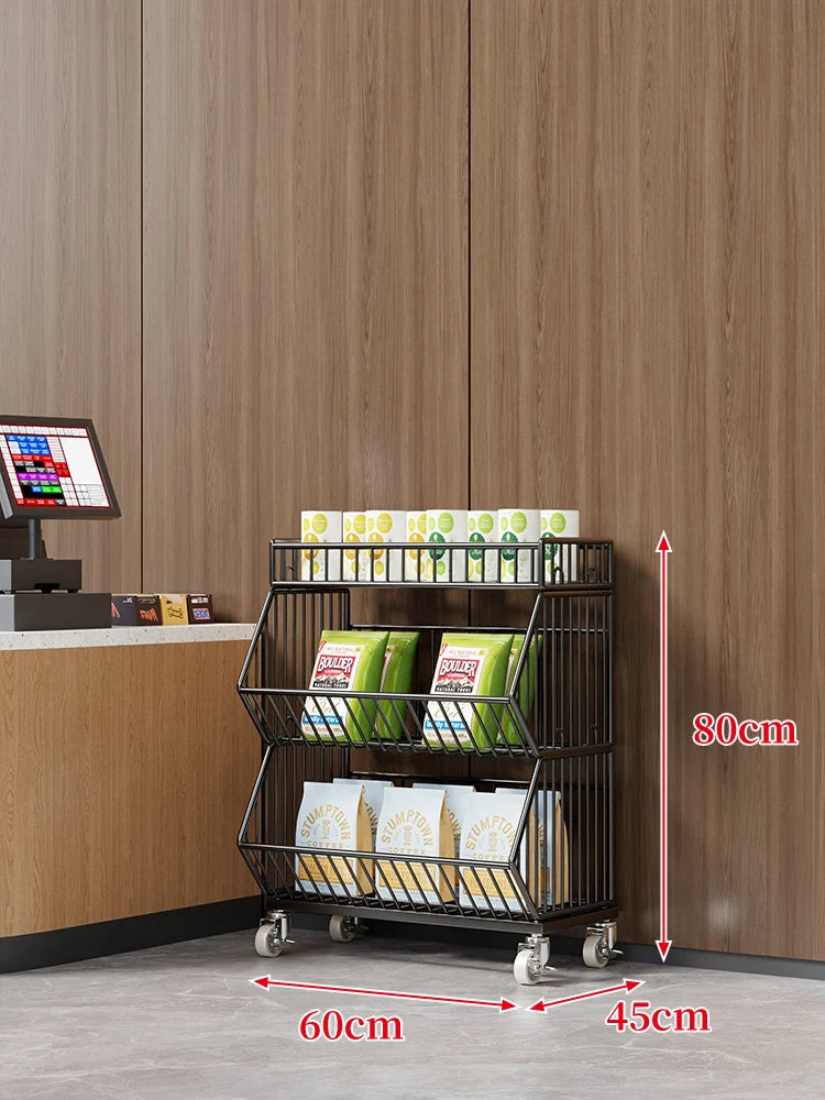 Wire Basket Storage Cart 3-Tier Rolling With Locking Casters