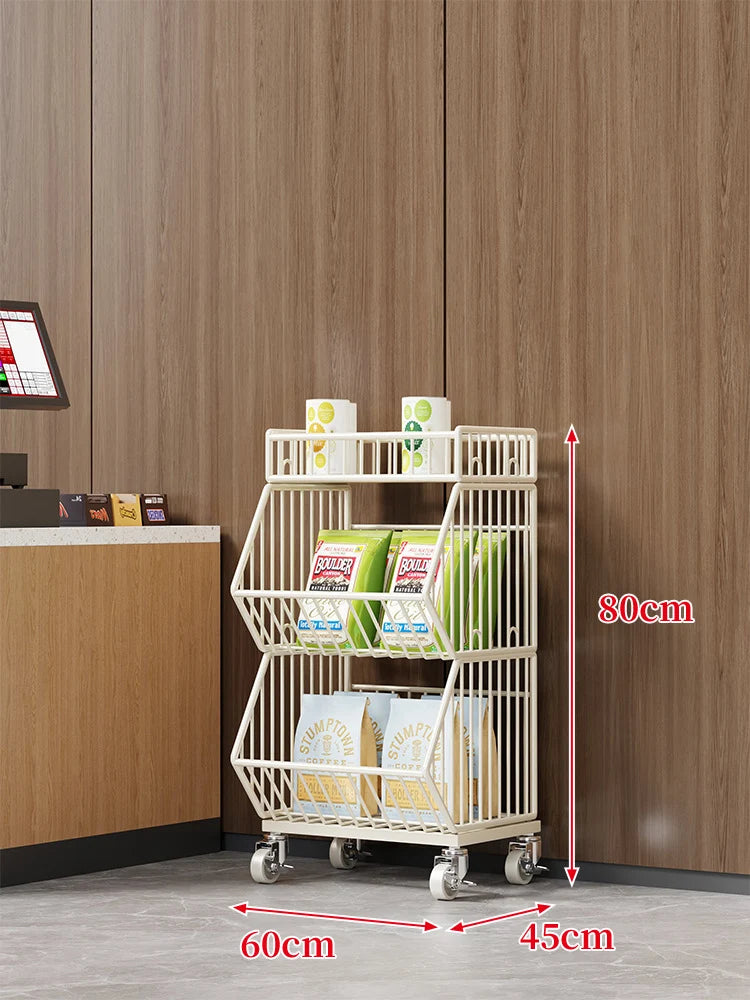 Wire Basket Storage Cart 3-Tier Rolling With Locking Casters