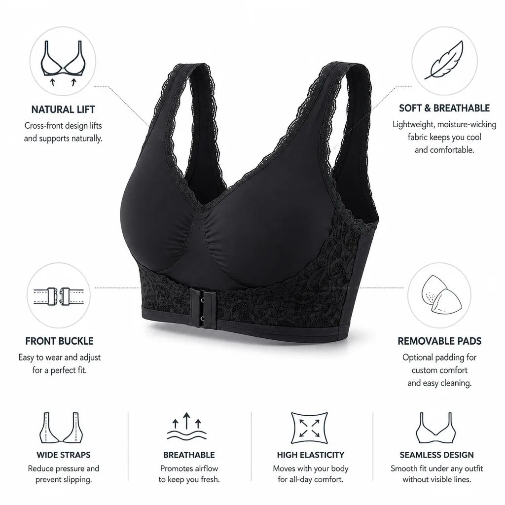 Wireless Bra Lace Cross-Front Removable Pads