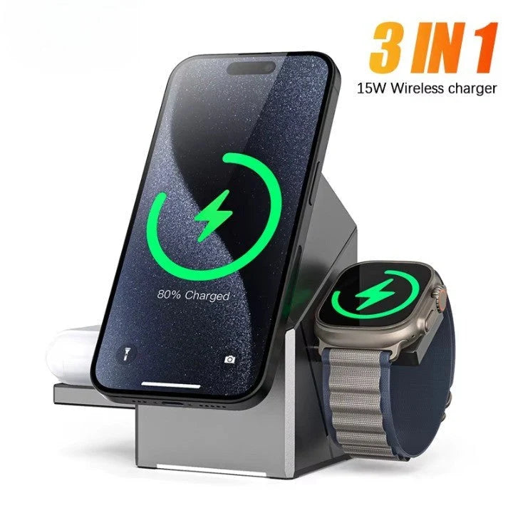 Wireless Charging Station 3-in-1 Rotating Qi2 15W