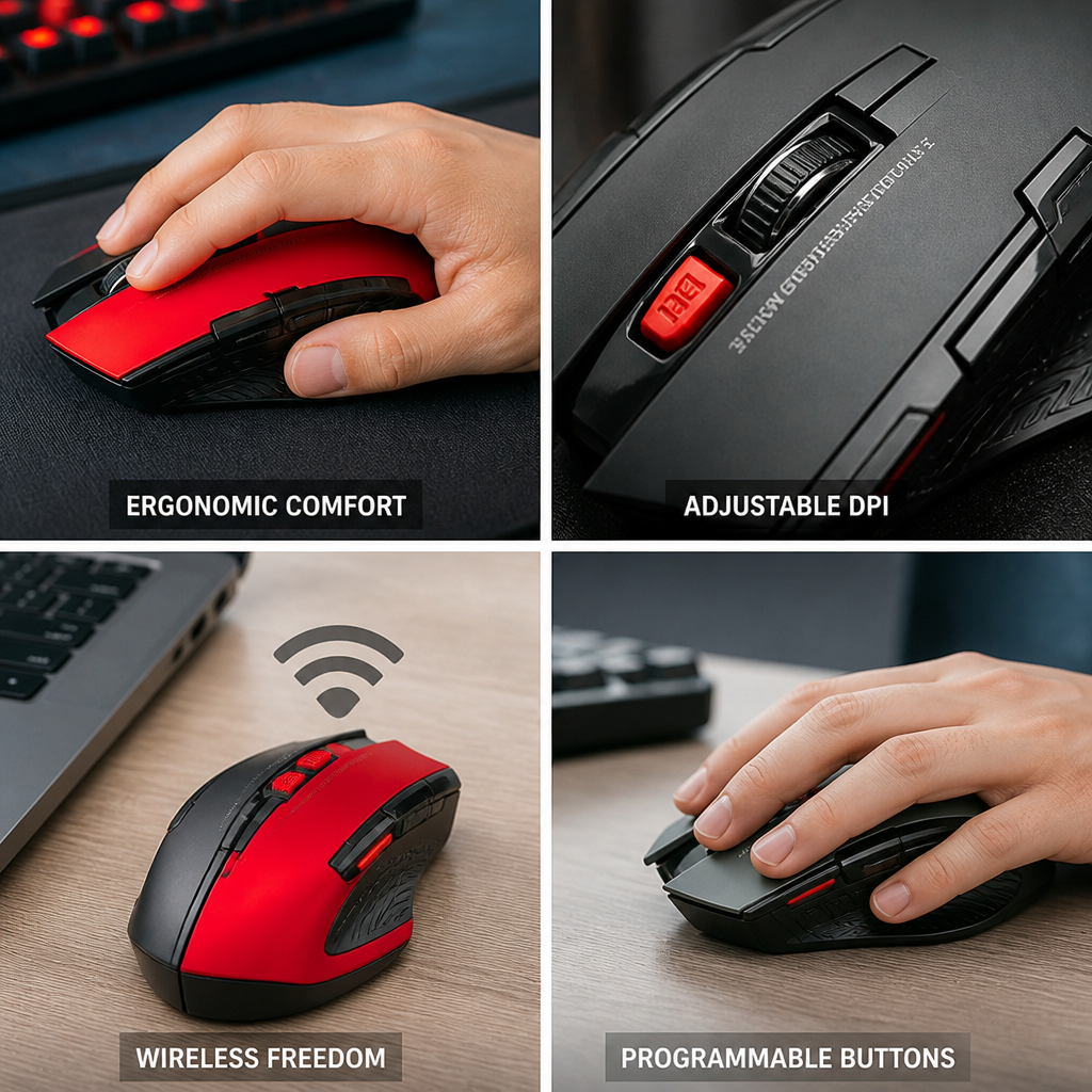 Wireless Ergonomic Adjustable DPI Gaming Mouse