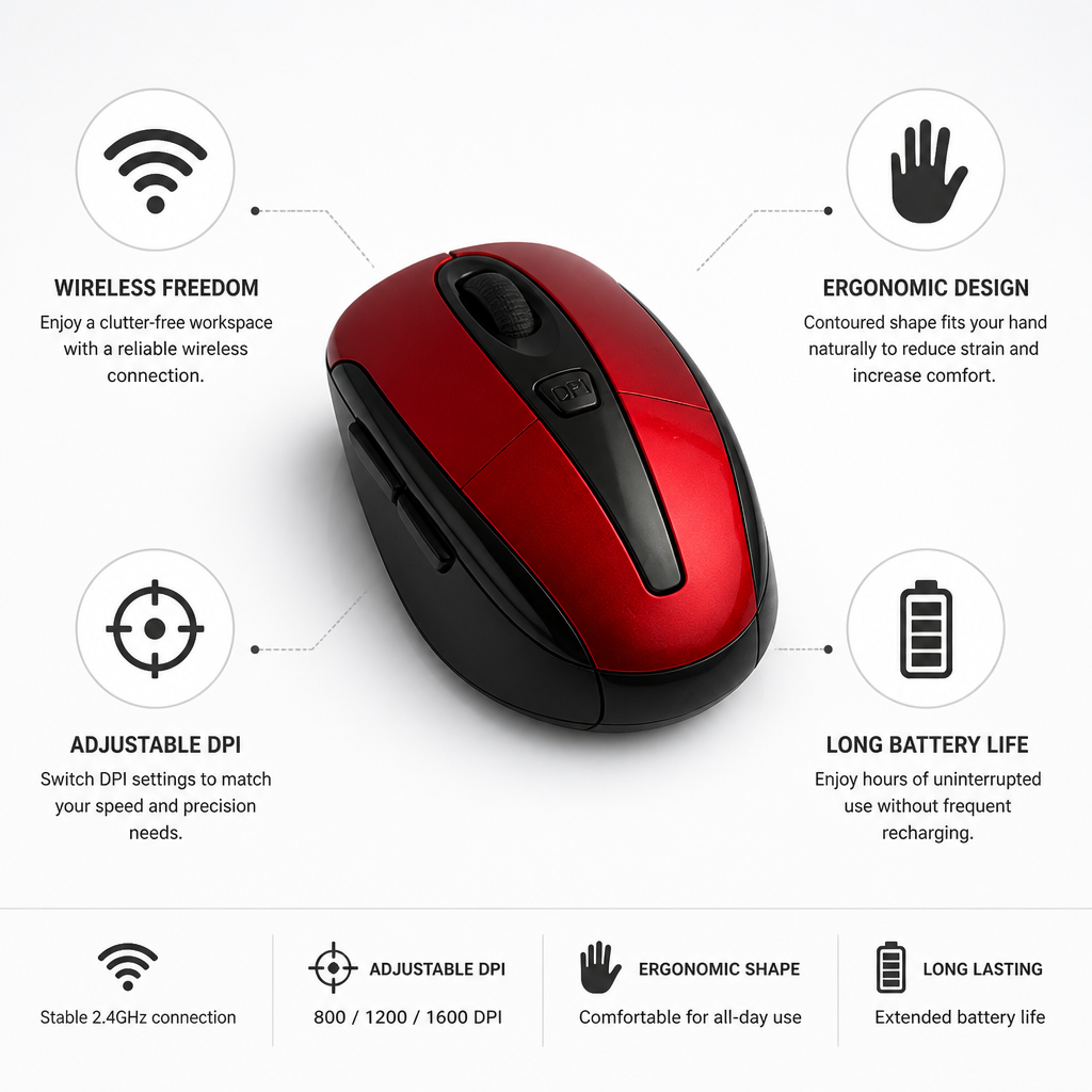 Wireless Ergonomic Adjustable DPI Mouse