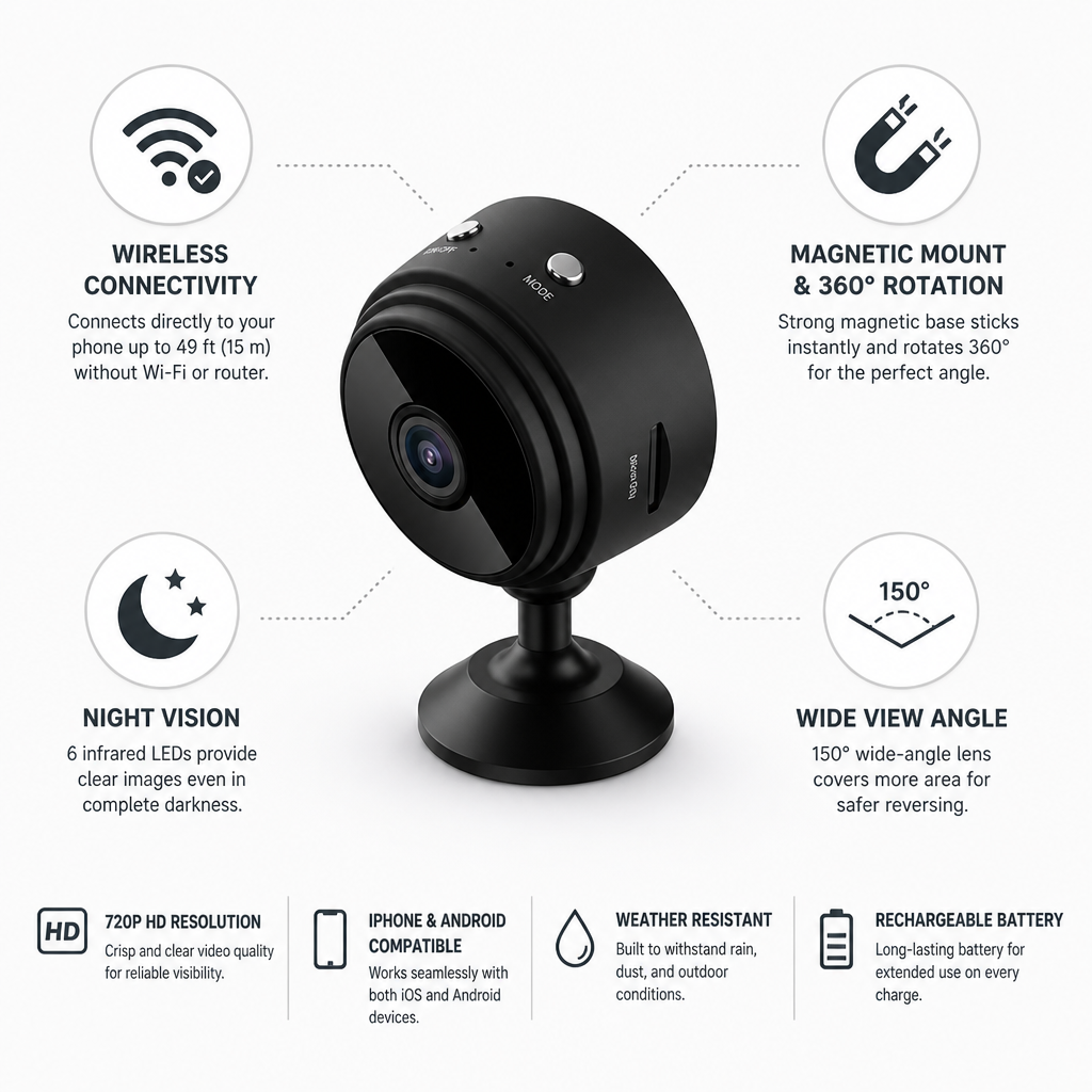 Wireless Magnetic Night Vision Rearview Camera