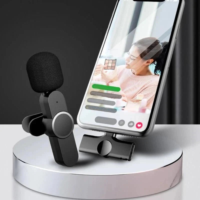 Wireless Microphone Clip-On Smartphone Compatible 65.6 Ft Range