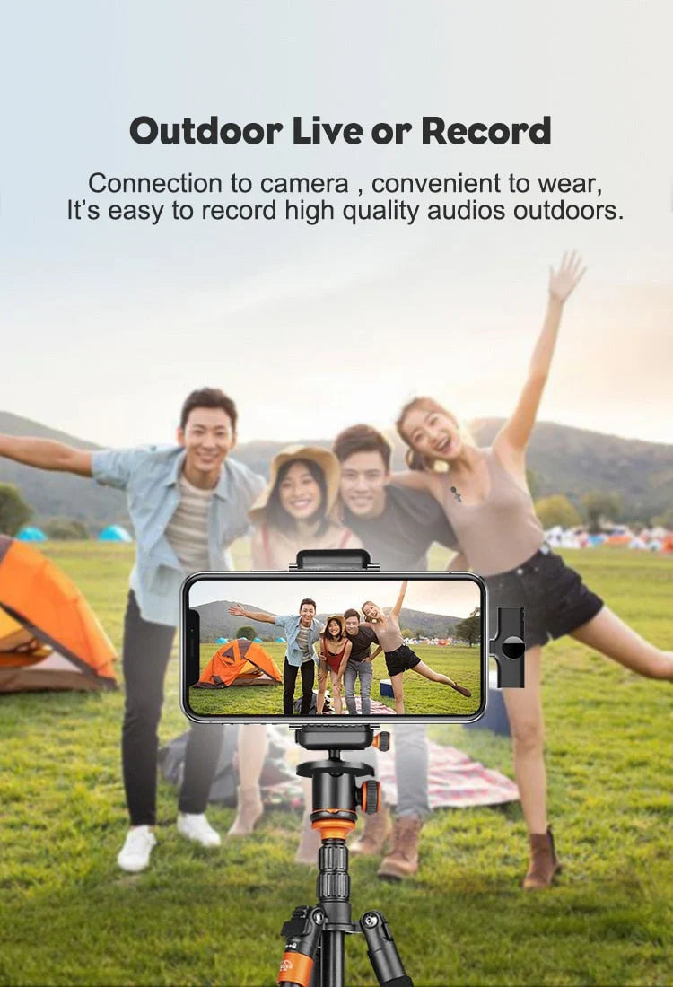 Wireless Microphone Clip-On Smartphone Compatible 65.6 Ft Range