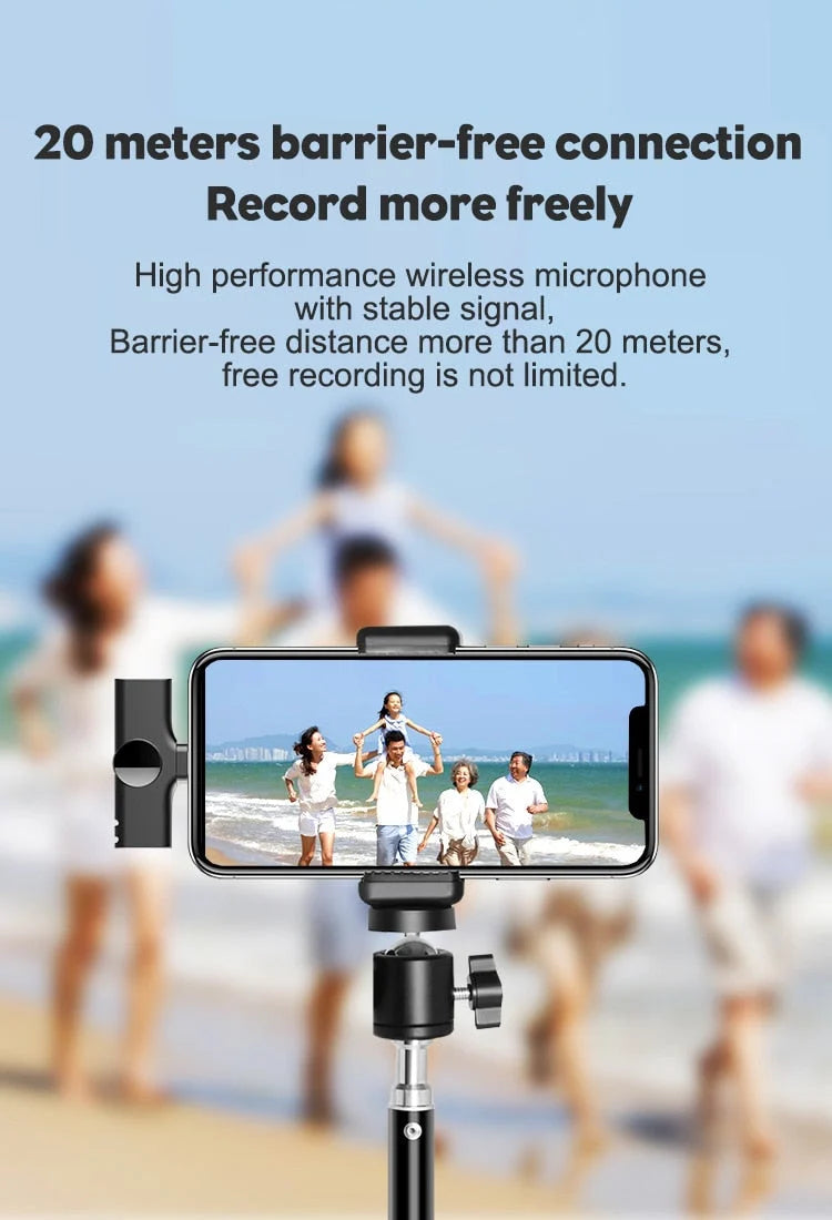 Wireless Microphone Clip-On Smartphone Compatible 65.6 Ft Range