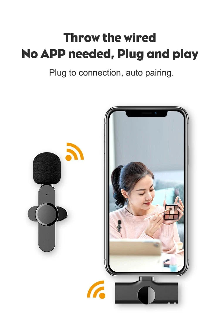Wireless Microphone Clip-On Smartphone Compatible 65.6 Ft Range